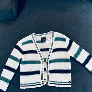 Abercrombie & Fitch Striped Cardigan - White, Green, and Navy